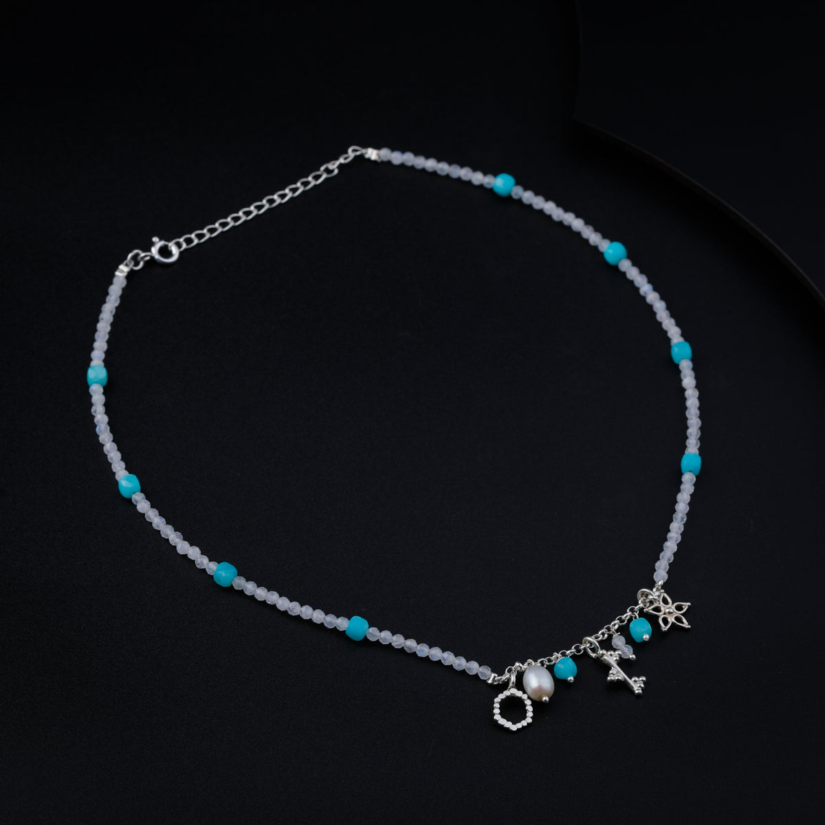 3 Charm Necklace with Moonstone and Apatite