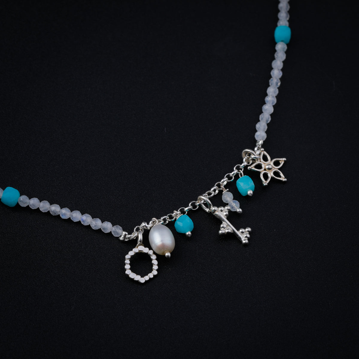 3 Charm Necklace with Moonstone and Apatite