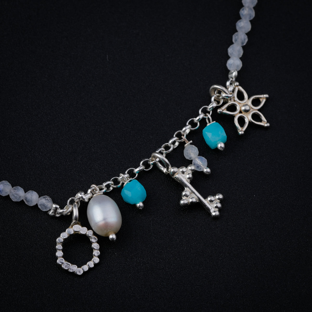 3 Charm Necklace with Moonstone and Apatite