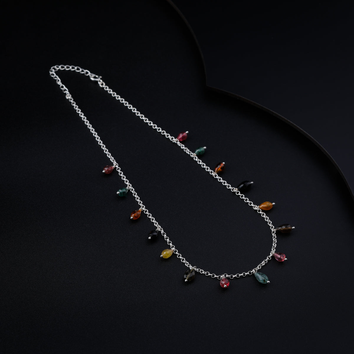 Multicolor Stones Silver Necklace