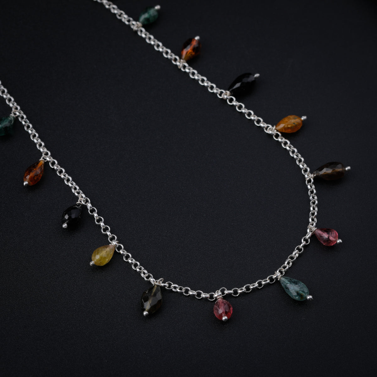 Multicolor Stones Silver Necklace