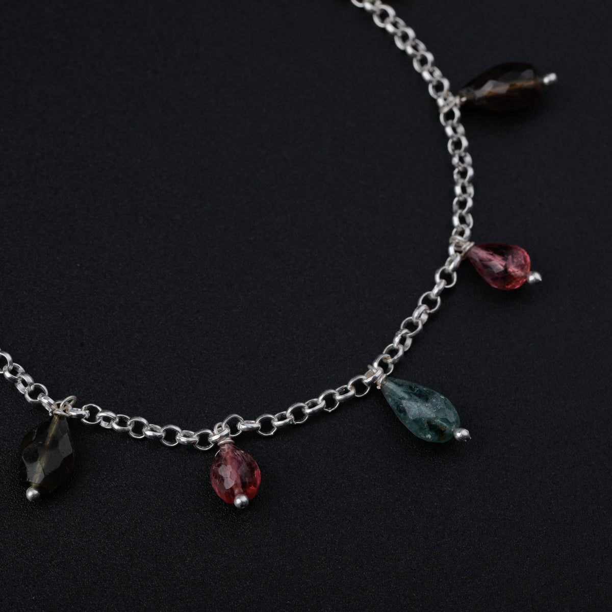 Multicolor Stones Silver Necklace