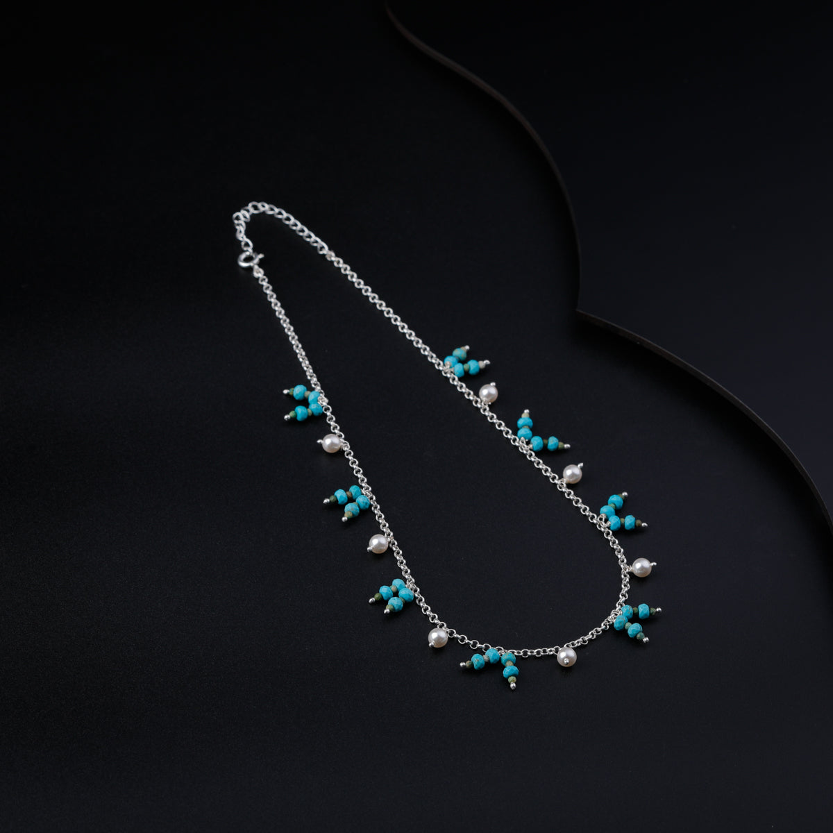 Turquoise and Pearl Silver Necklace