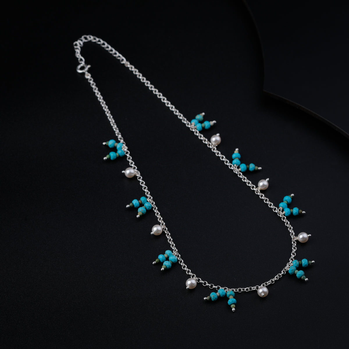 Turquoise and Pearl Silver Necklace