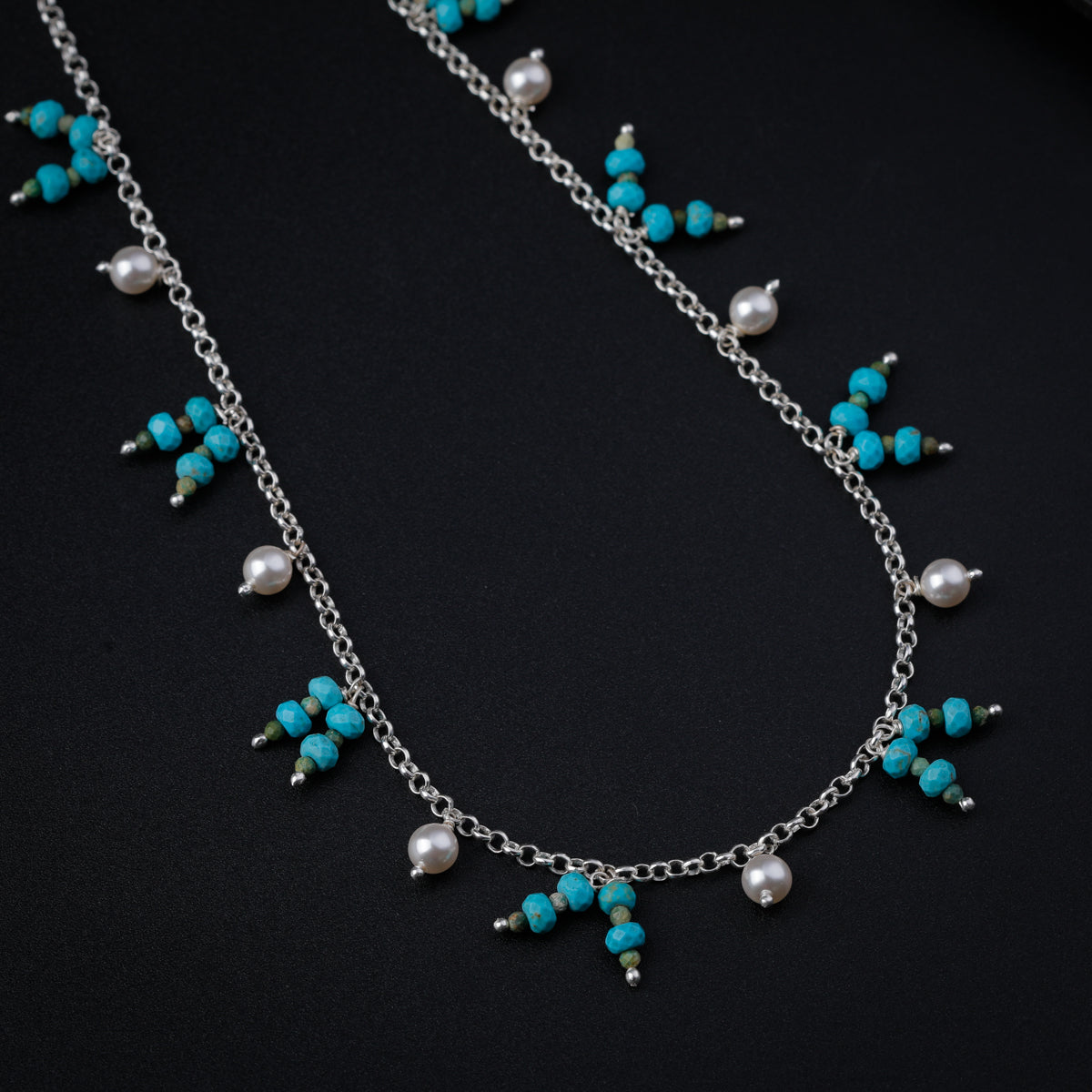 Turquoise and Pearl Silver Necklace