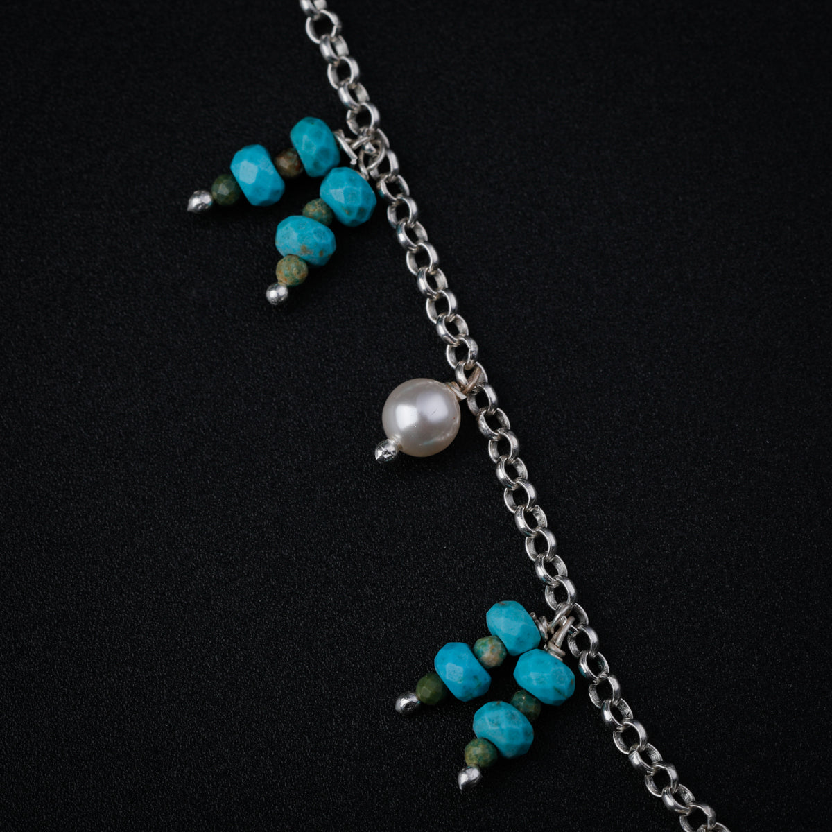 Turquoise and Pearl Silver Necklace