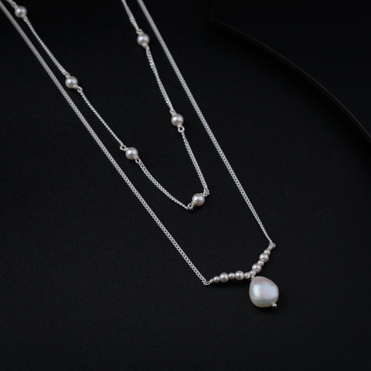 Double Layer Silver Chain with Pearls