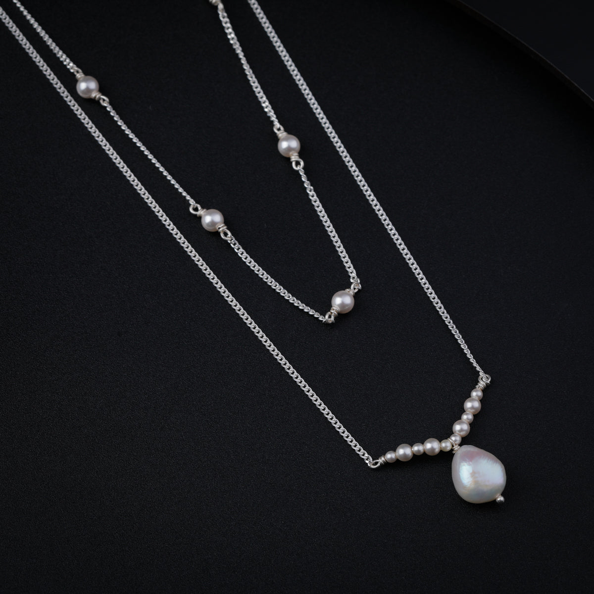 Double Layer Silver Chain with Pearls