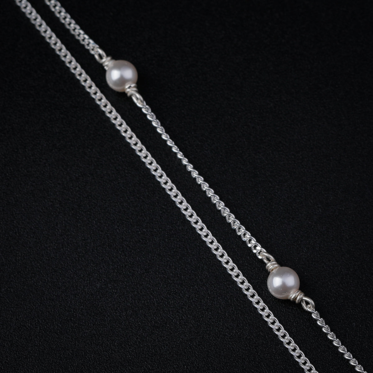 Double Layer Silver Chain with Pearls