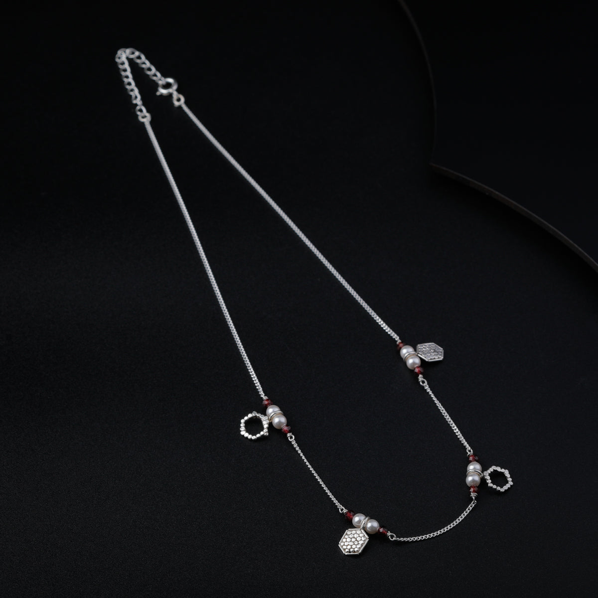 Silver Garnet Necklace with Charms