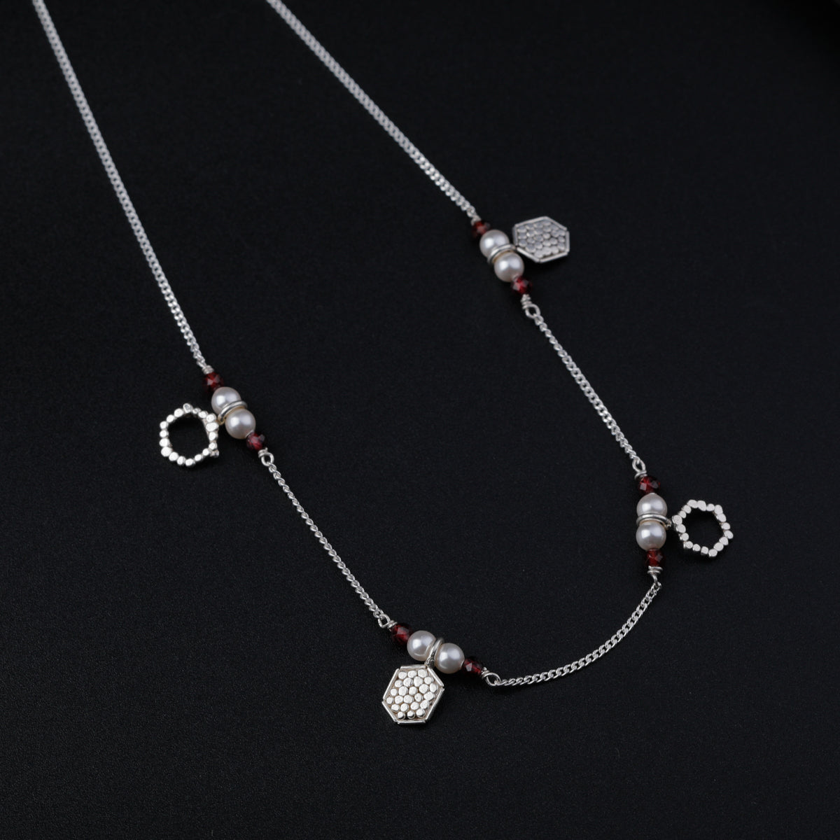 Silver Garnet Necklace with Charms