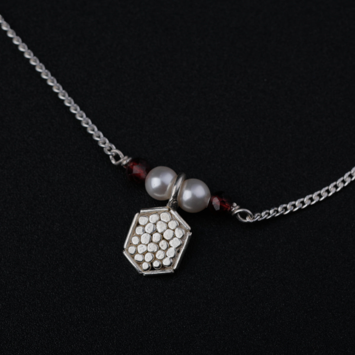 Silver Garnet Necklace with Charms