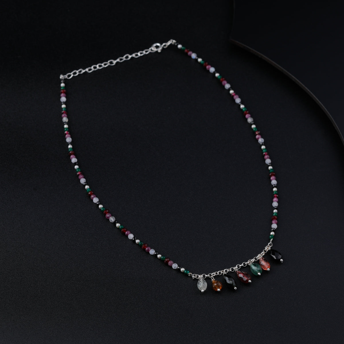 Silver Necklace with Multicolor Stones