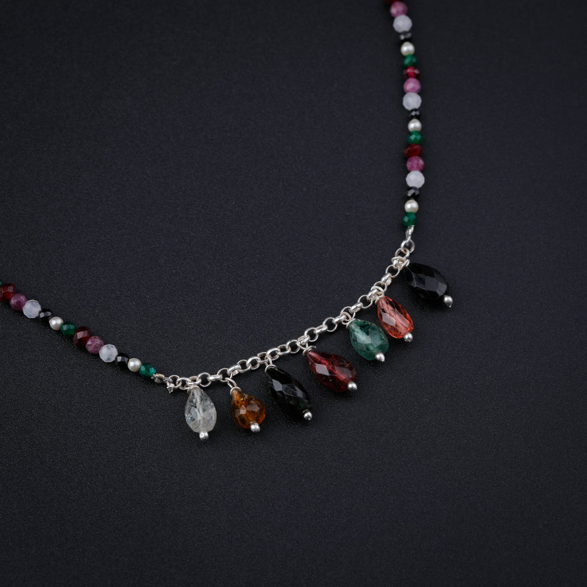 Silver Necklace with Multicolor Stones