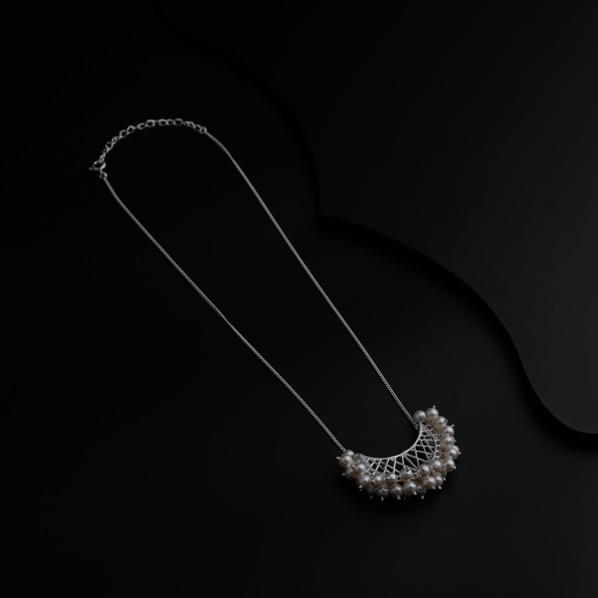 Shiny Silver Chand filigree with pearls necklace