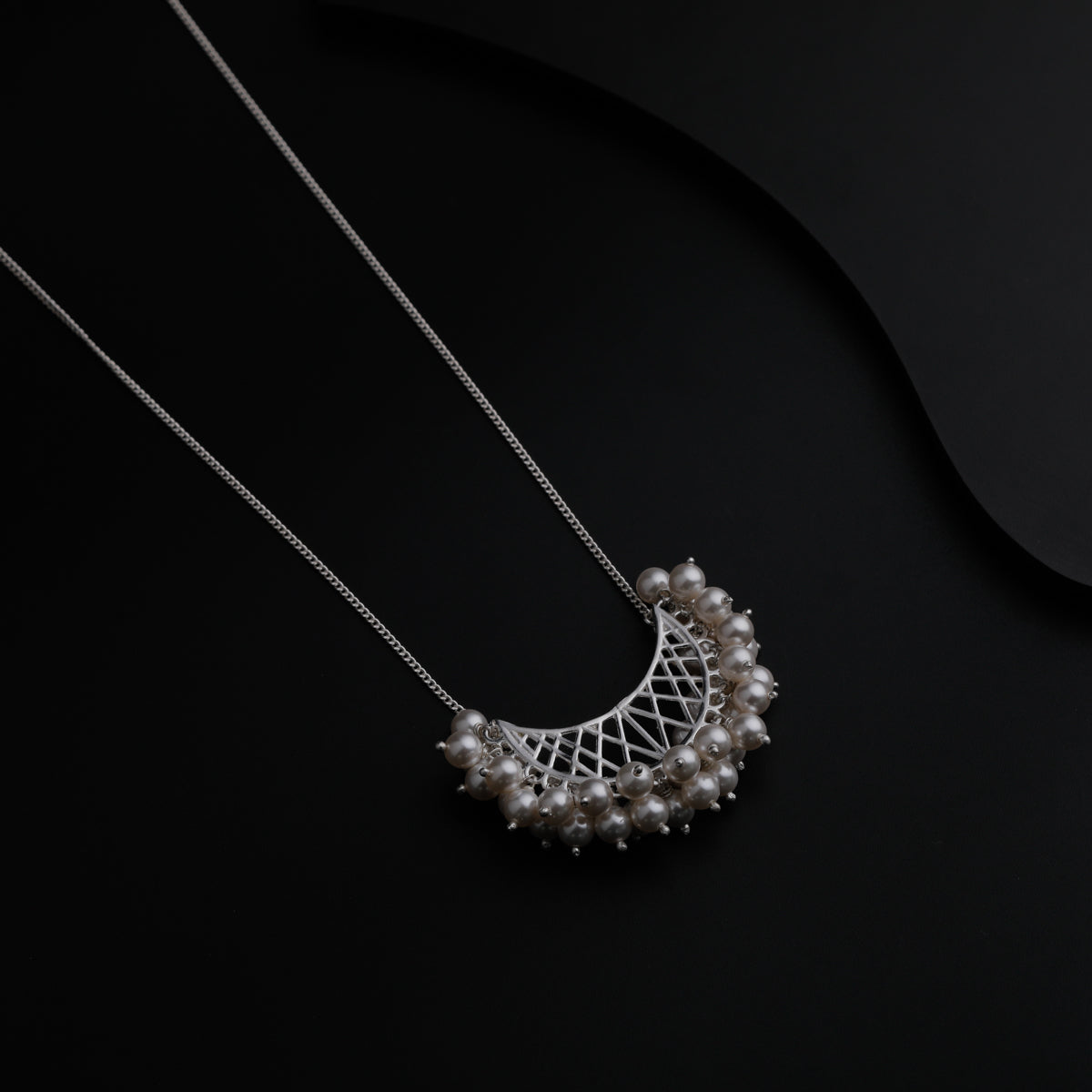 Shiny Silver Chand filigree with pearls necklace