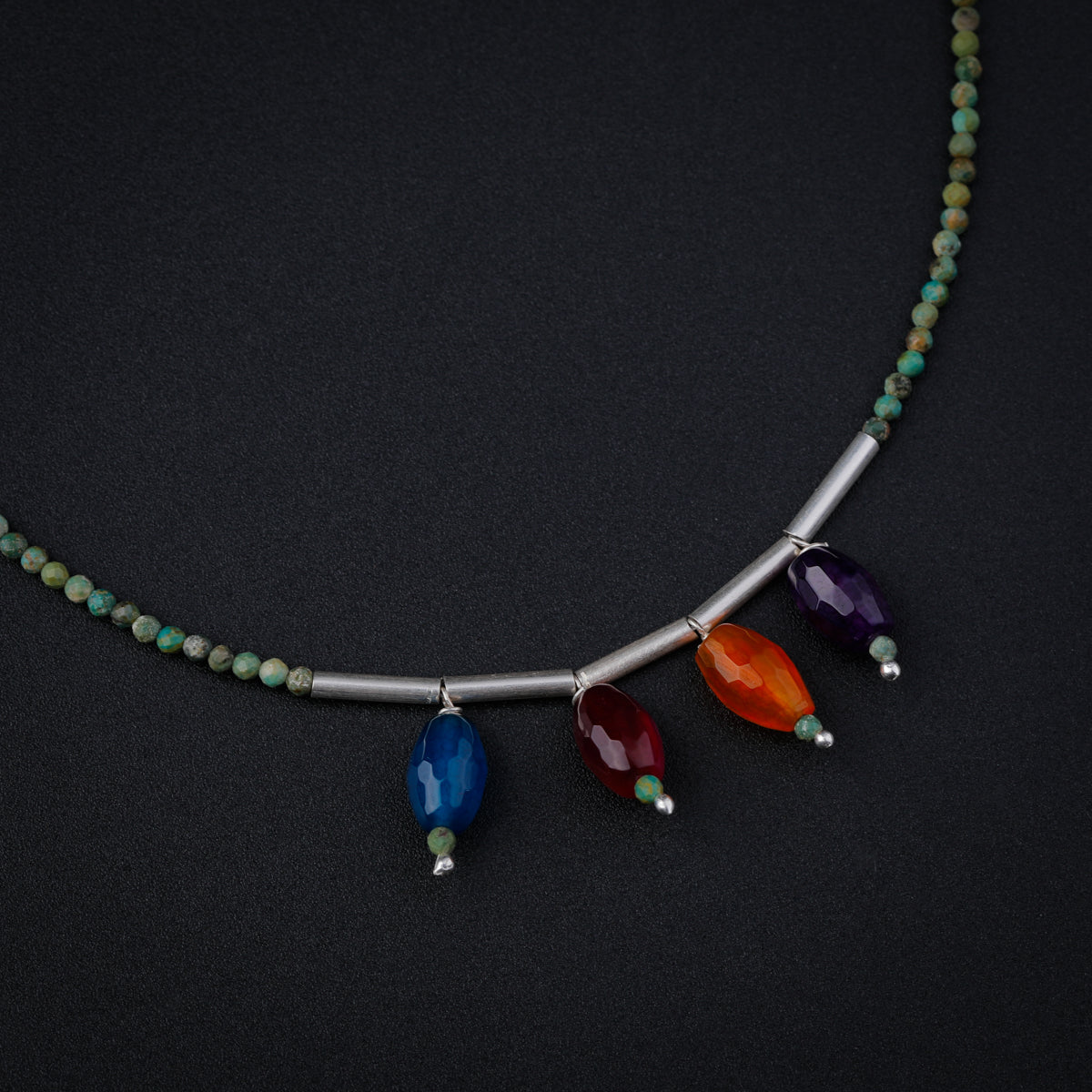 Multicolor Necklace with Silver Pipe