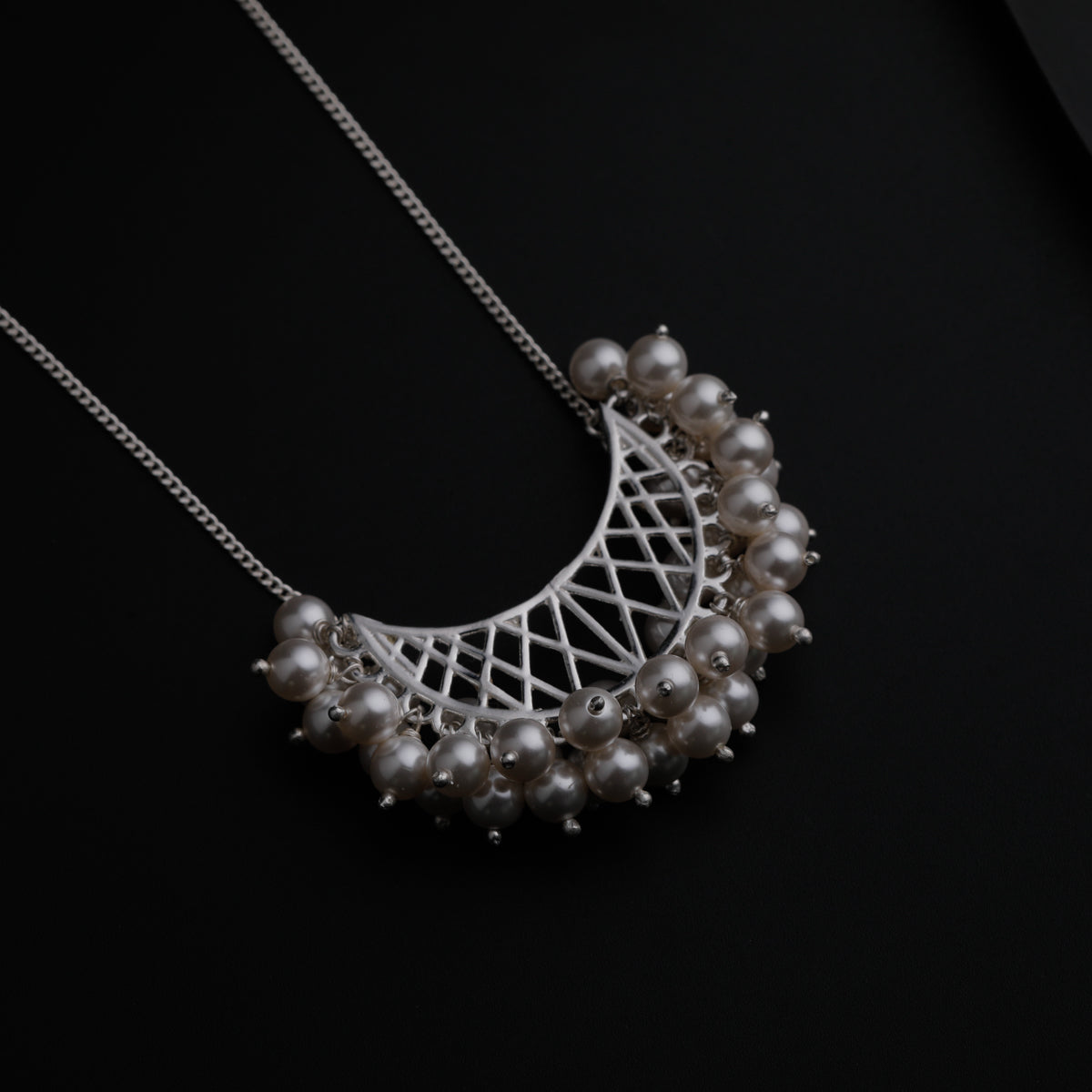 Shiny Silver Chand filigree with pearls necklace