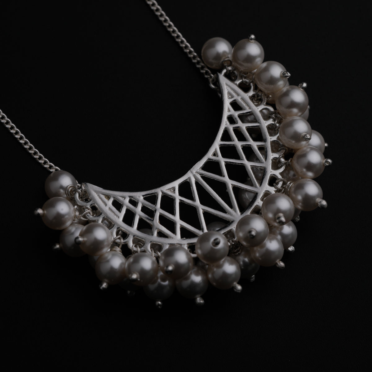 Shiny Silver Chand filigree with pearls necklace