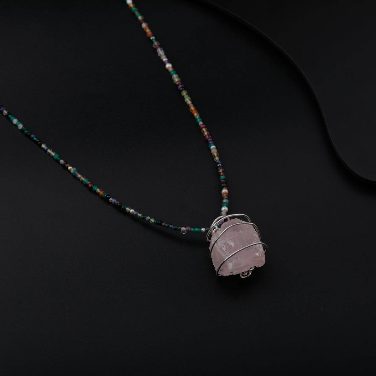 Rose Quartz Stone Pendant Necklace with Semi Precious Stones