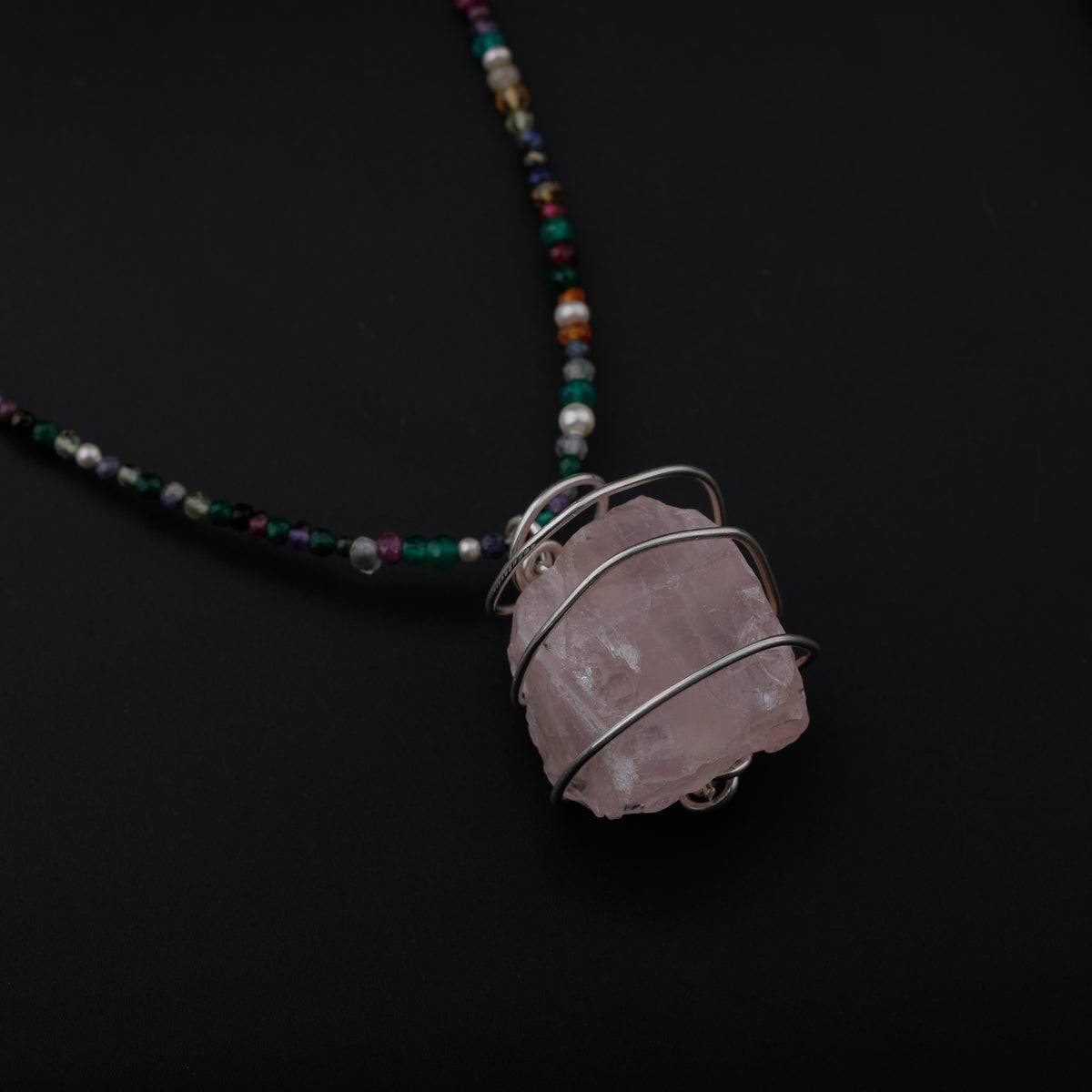 Rose Quartz Stone Pendant Necklace with Semi Precious Stones