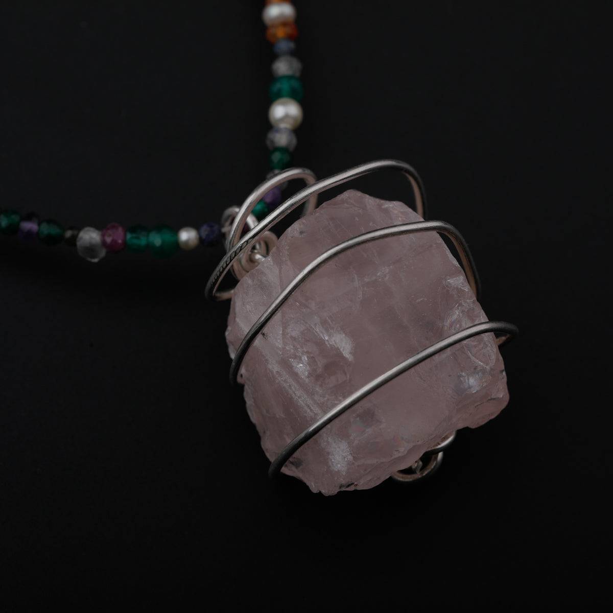 Rose Quartz Stone Pendant Necklace with Semi Precious Stones