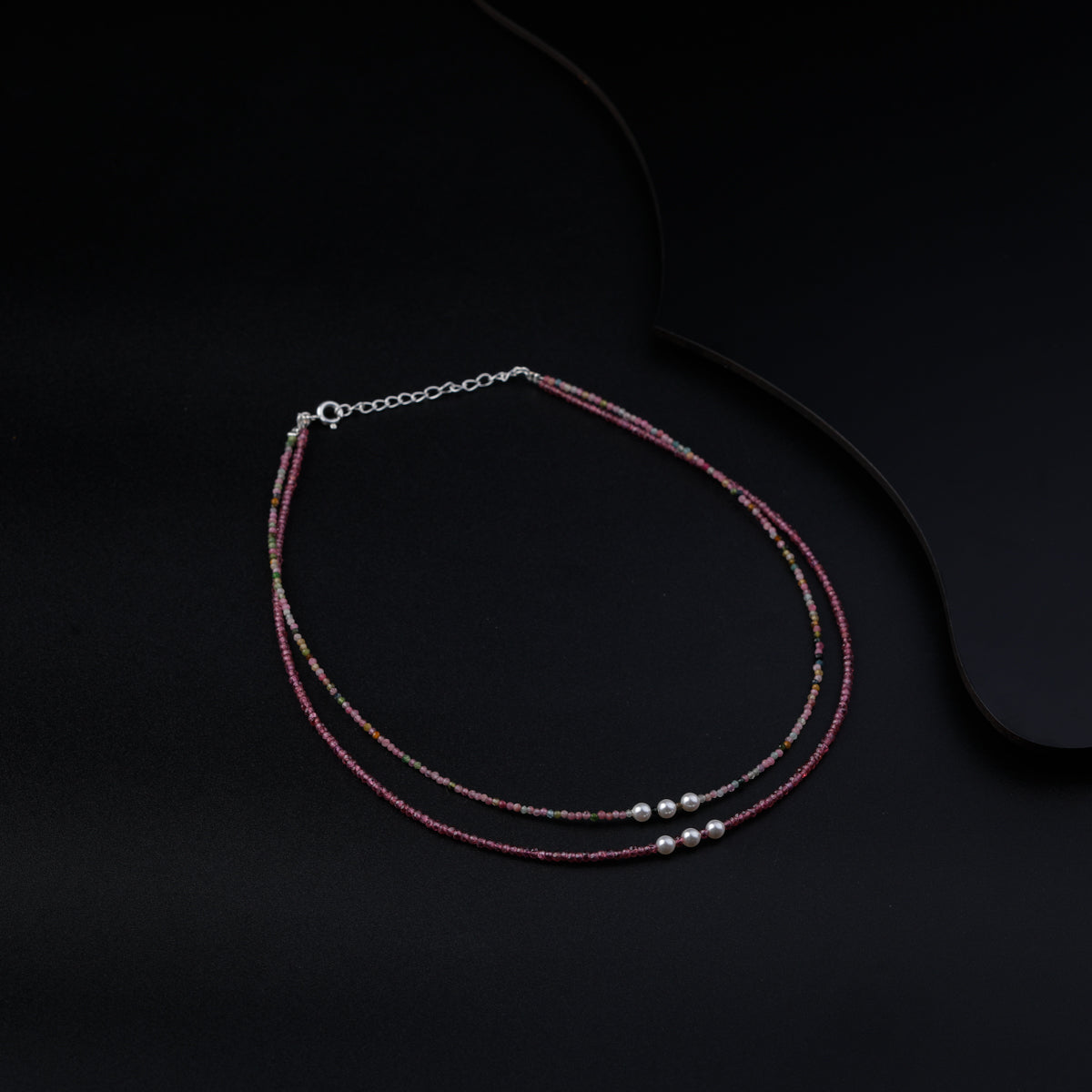 Pink Rhodolite and Tourmaline Silver Necklace