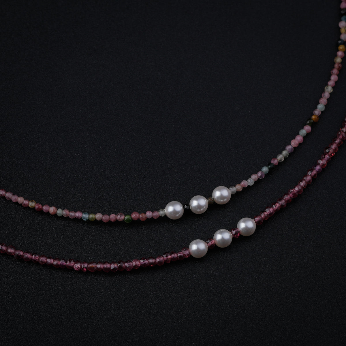 Pink Rhodolite and Tourmaline Silver Necklace