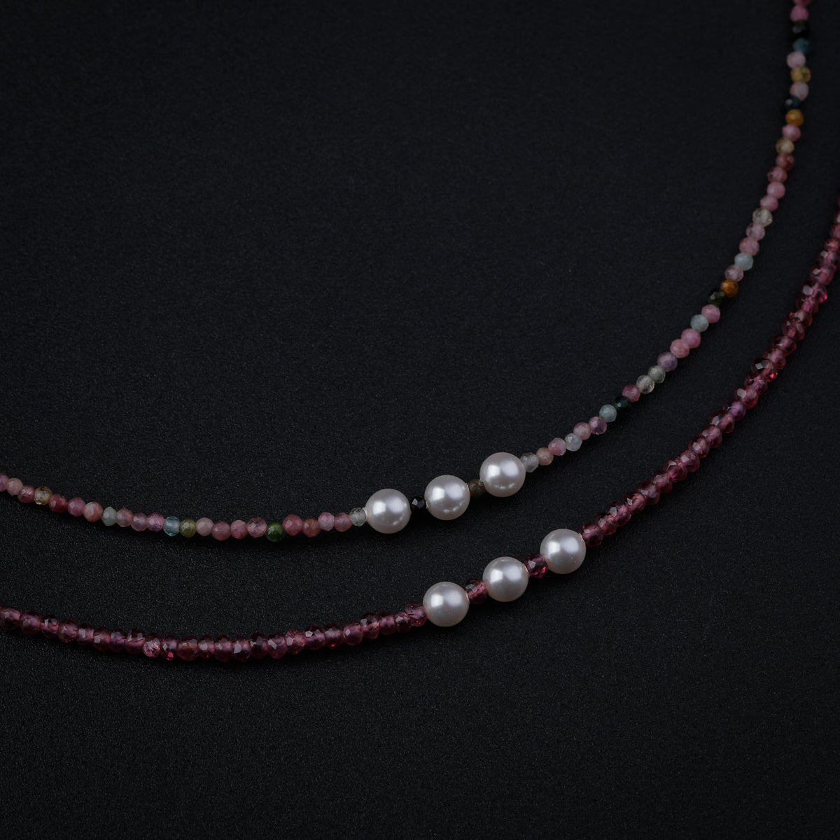 Pink Rhodolite and Tourmaline Silver Necklace