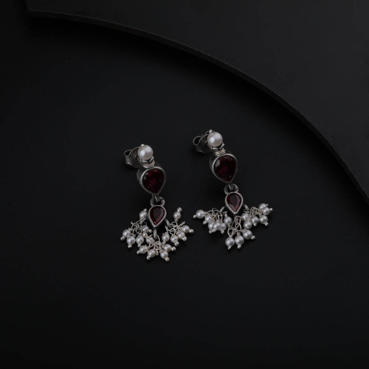 Tanmani Oxidized Earring with Garnet Stone (Small)