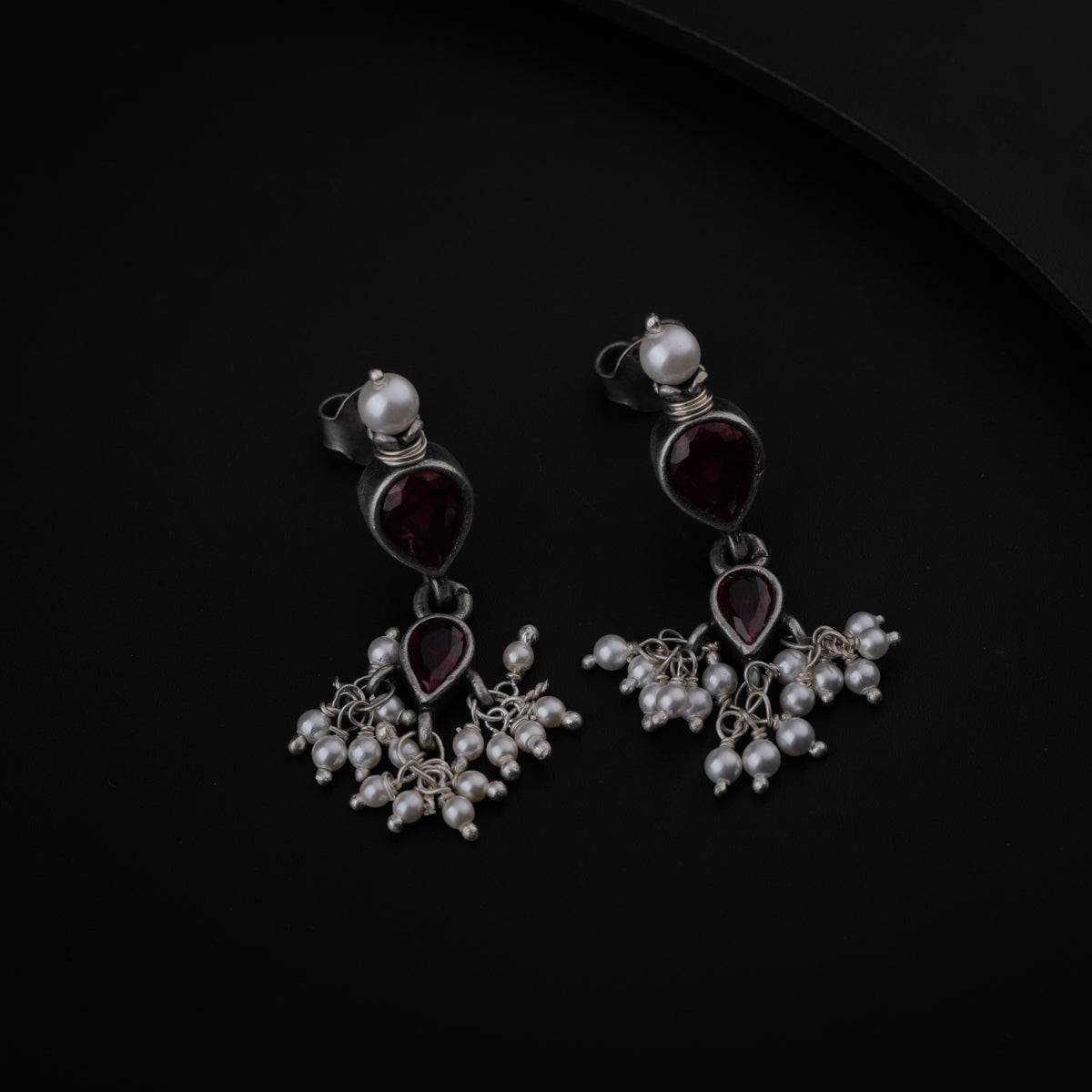 Tanmani Oxidized Earring with Garnet Stone (Small)