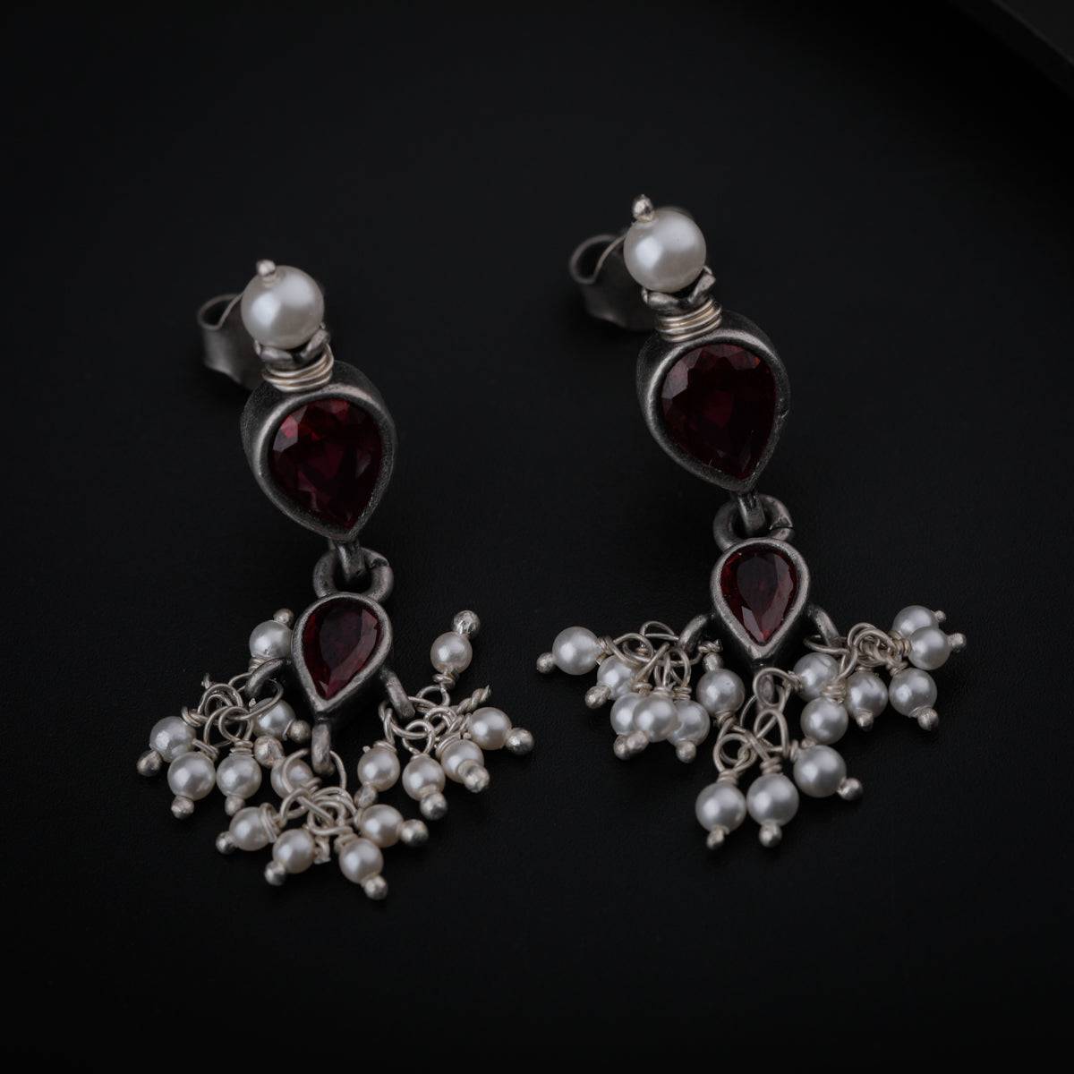 Tanmani Oxidized Earring with Garnet Stone (Small)