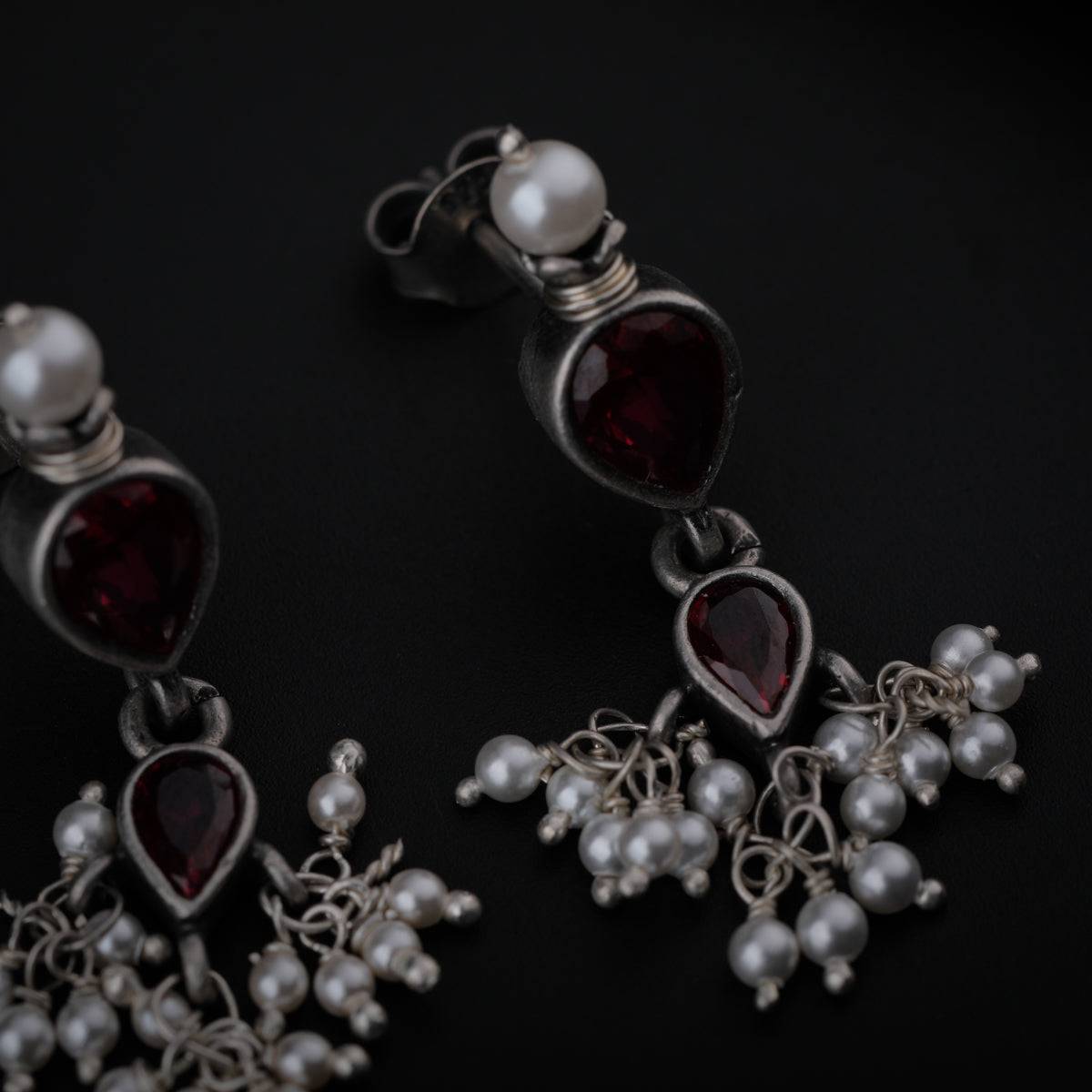 Tanmani Oxidized Earring with Garnet Stone (Small)