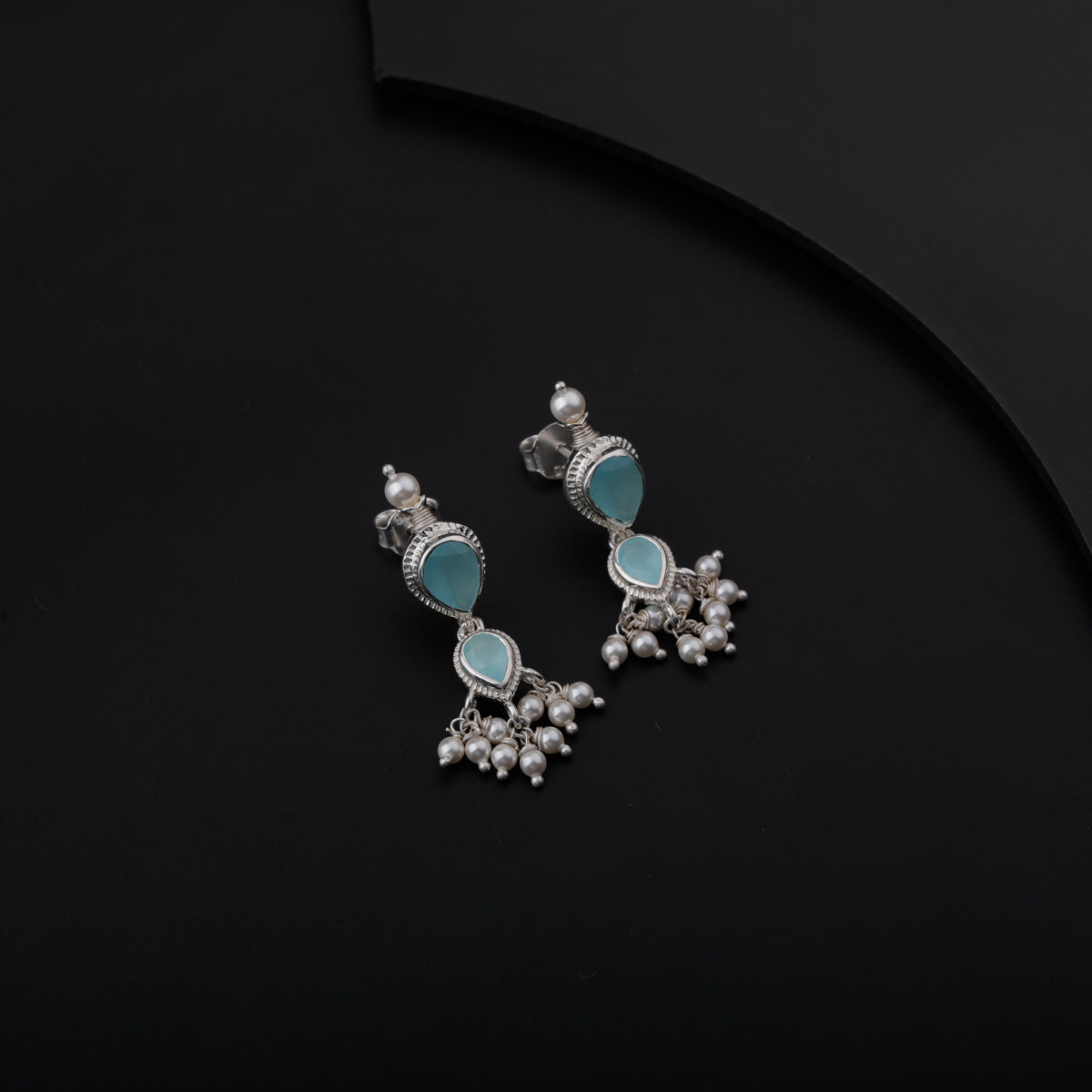 Tanmani Earring with Chalcedony Stone and Small Pearls