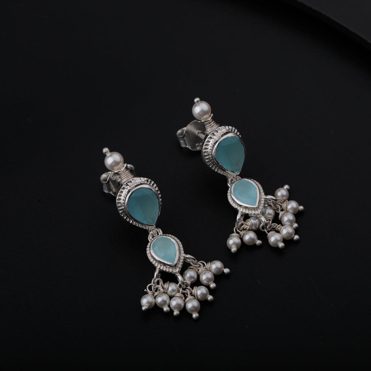 Tanmani Earring with Chalcedony Stone and Small Pearls