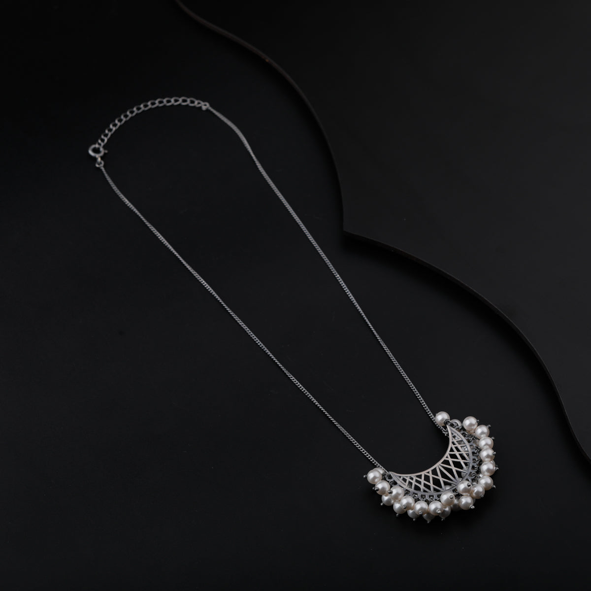 Oxidized Chand Filigree Silver Necklace with Pearls