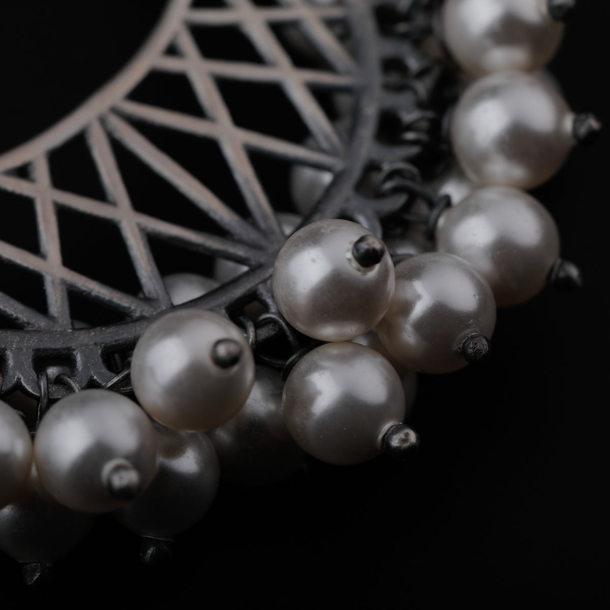 Oxidized Chand Filigree Silver Necklace with Pearls