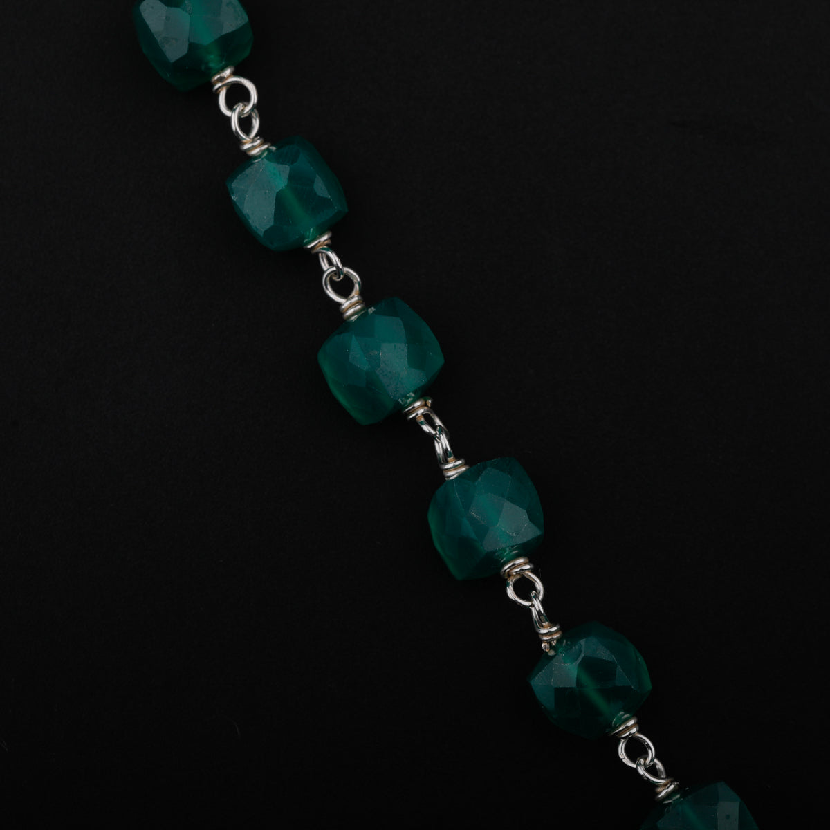 Silver Beads Necklace With Green Onyx