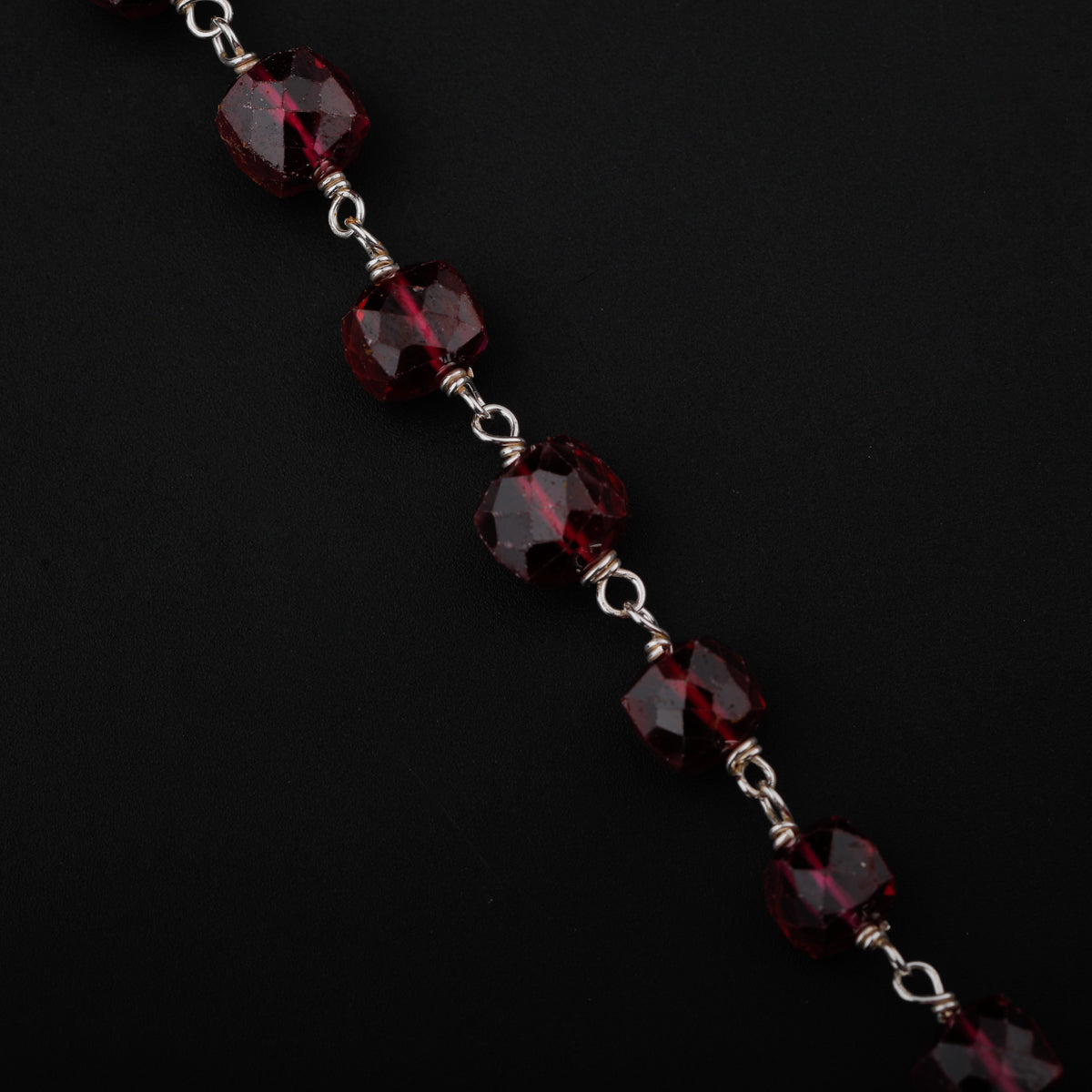 Silver Beads Necklace With Ruby