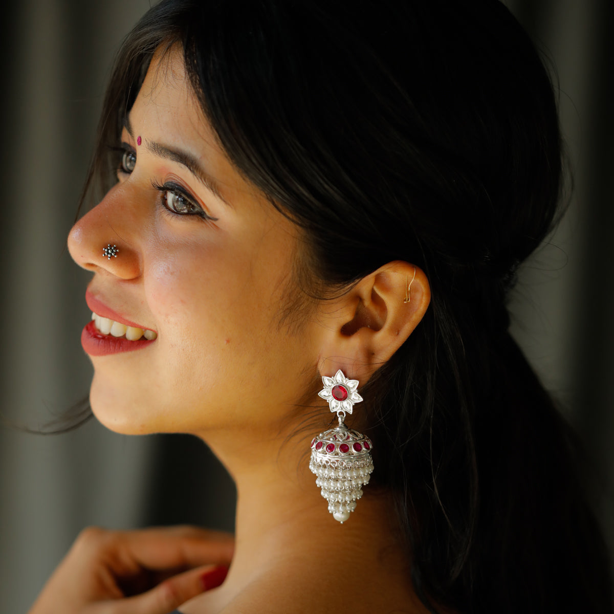 Silver Jhumki with Pearl