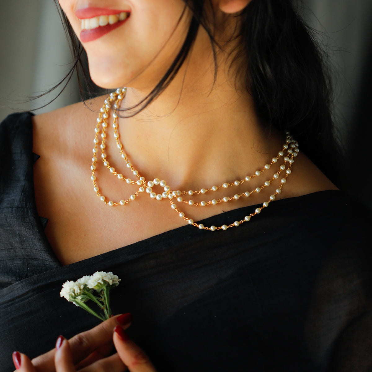 Silver Pearl Chain Necklace (Gold Plated)