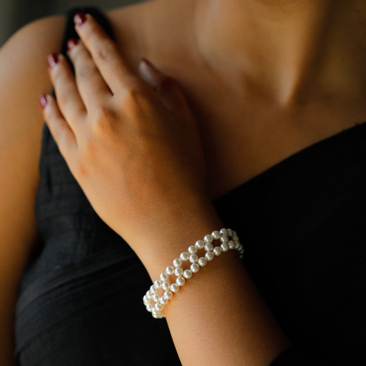 Silver Pearl Beaded Bracelet