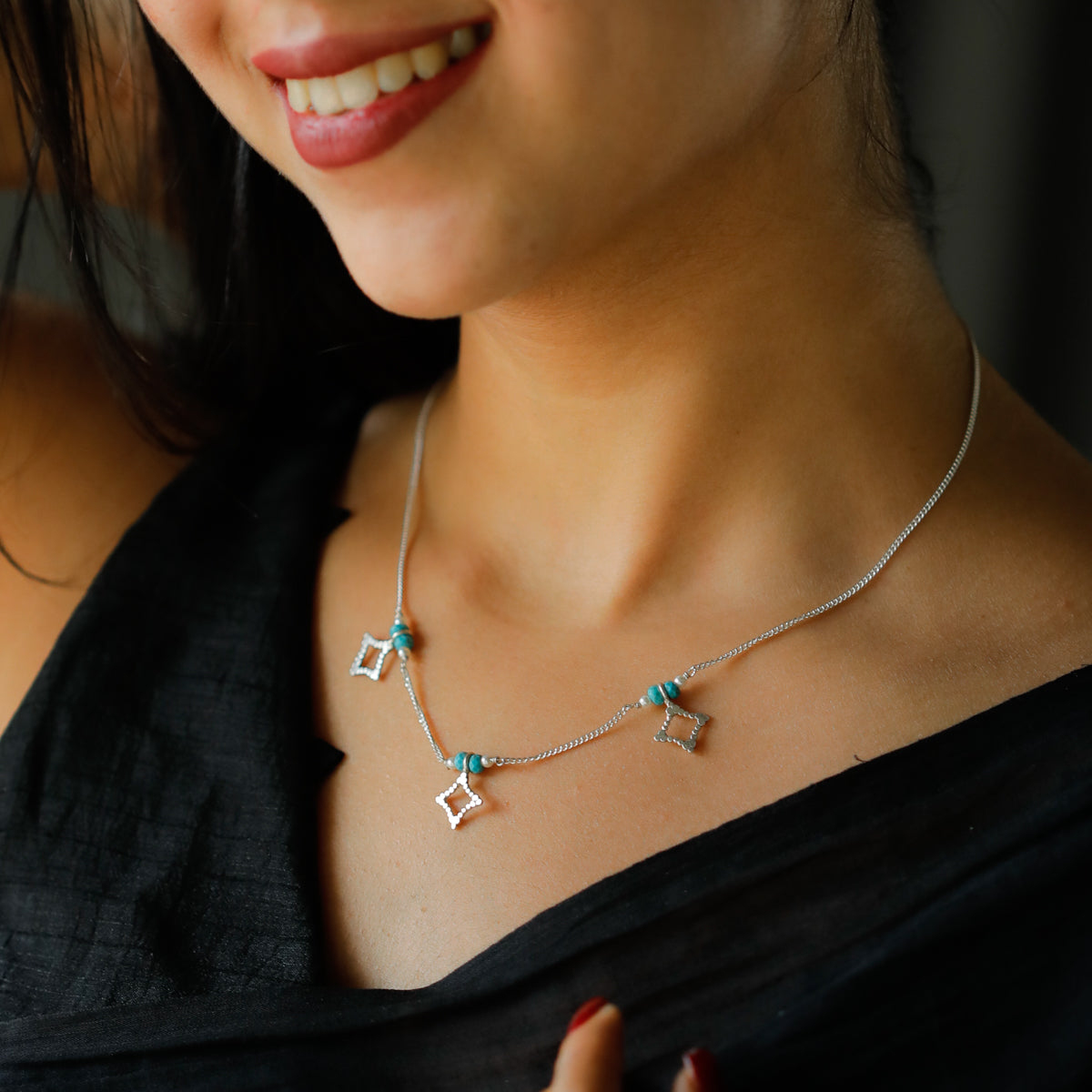 Silver Necklace with Turquoise Stones