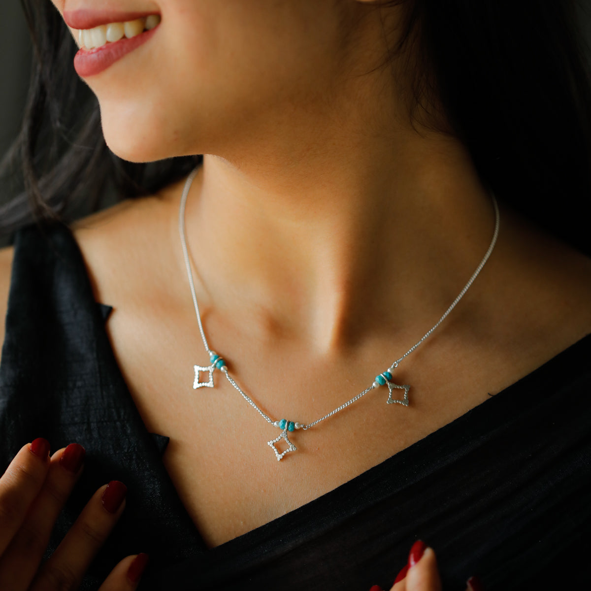 Silver Necklace with Turquoise Stones