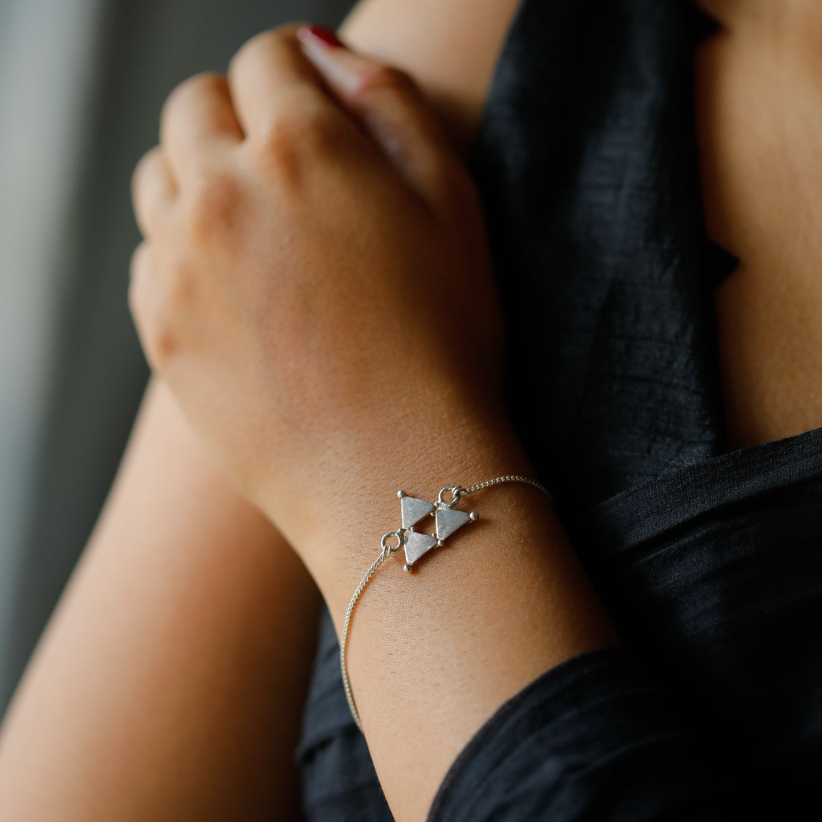 Silver Hammered Triangle Bracelet