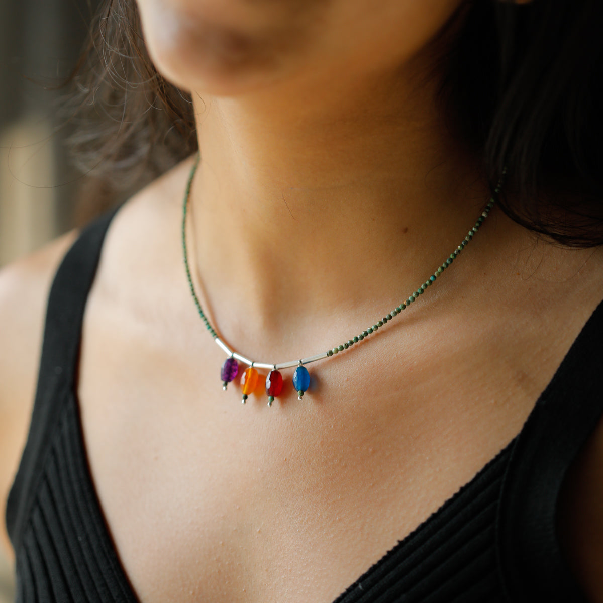 Multicolor Necklace with Silver Pipe