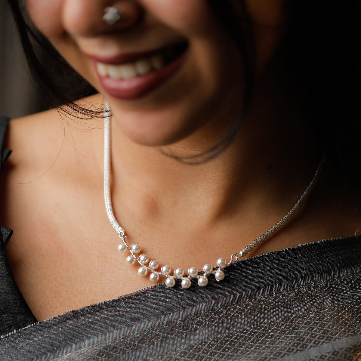 Pearl Beaded Thick Chain Necklace