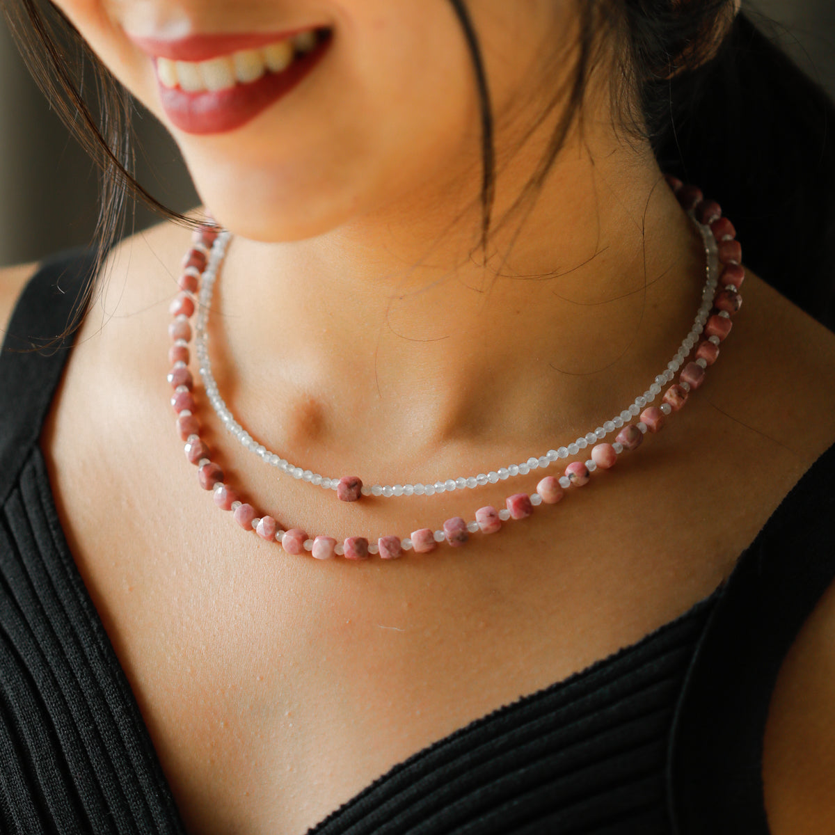 Rhodolite and Moonstone Silver Necklace