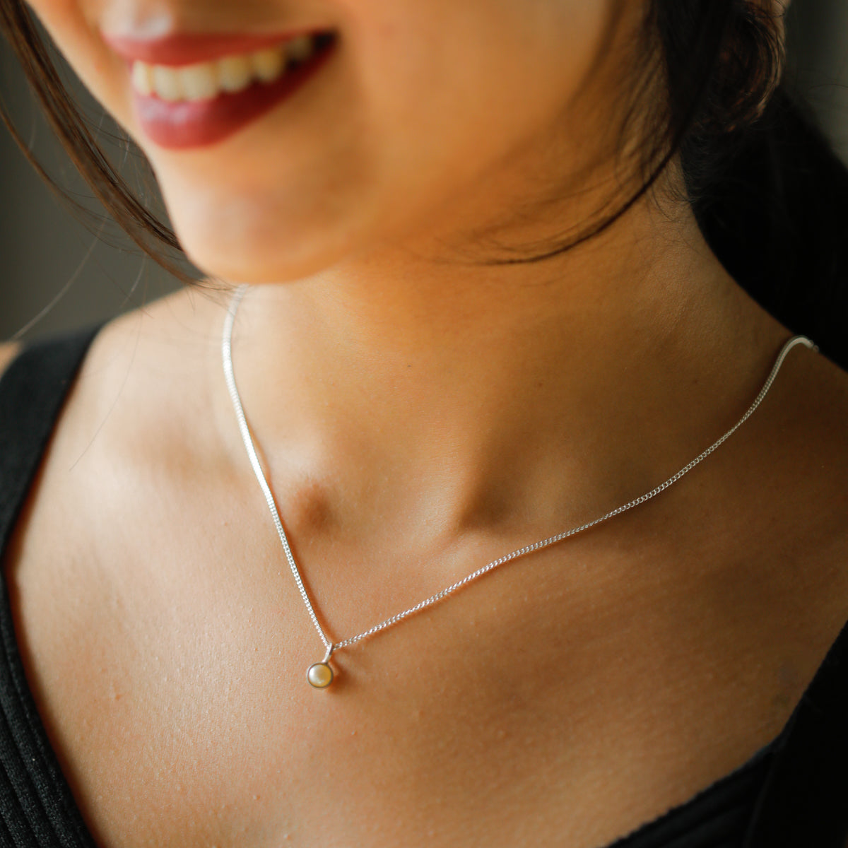 Silver Single Pearl Chain Necklace