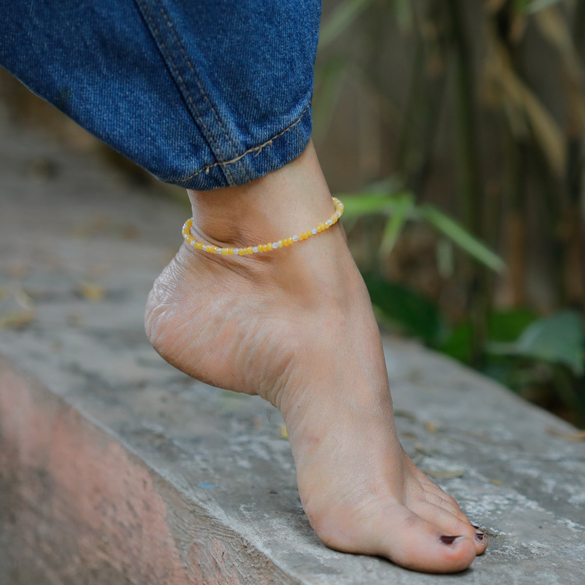 Silver Yellow Agate and Moonstone Anklet